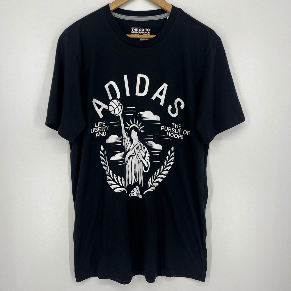 Adidas‎ Mens Go-To Performance Tee Black Statue of Liberty Basketball Shirt NY